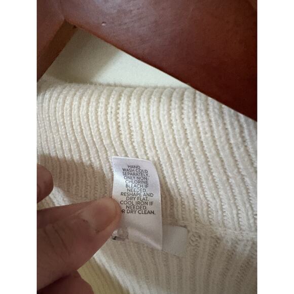 J Jill Cape Poncho Sweater 1/4 Zip Ribbed Knit Cream Neutral One Size S - L - Picture 6 of 6